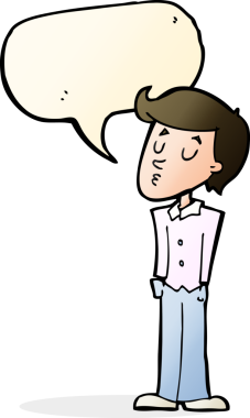 Bir insan tarafından çizilmiş, konuşma balonlu sakin adam çizgi filmi.