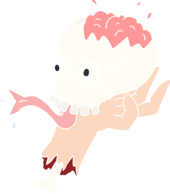 Düz renkli karikatür cadılar bayramı kafatası bir insan tarafından çizilmiş.