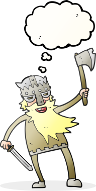 Bir insan tarafından çizilmiş serbest çizim düşünce balonu çizgi filmi Viking savaşçısı