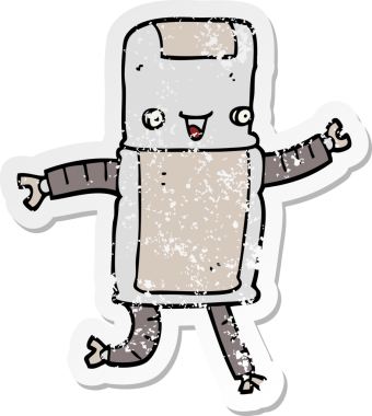 Bir insan tarafından çizilmiş karikatür robotunun sıkıntılı çıkartması.