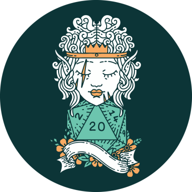 Bir insan tarafından çizilmiş 20 zarlı elf barbar karakteri simgesi.