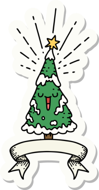 Bir dövme stili çıkartması Bir insan tarafından çizilmiş mutlu noel ağacı