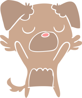 Bir insan tarafından çizilmiş düz renkli çizgi film köpeği.