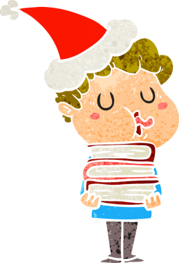 Bir insanın çizdiği Noel Baba şapkasıyla şarkı söyleyen bir adamın el çizimi karikatürü.