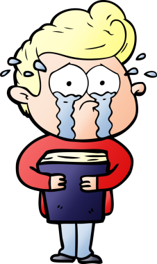 Bir insan tarafından çizilmiş kitabı tutan ağlayan bir adam.