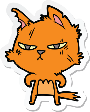 Bir insan tarafından çizilmiş sert bir çizgi film kedisinin çıkartması.