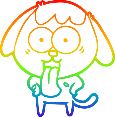 Gökkuşağı gradyan çizimi. Bir insan tarafından çizilmiş şirin bir köpek çizimi.