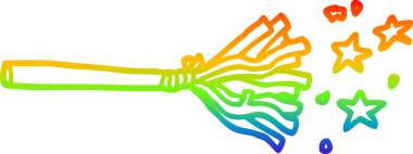 Gökkuşağı gradyan çizgi çizimi bir insan tarafından çizilmiş sihirli süpürge sopaları