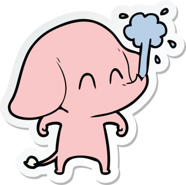 Bir insan tarafından çizilmiş su püskürten şirin bir filin çıkartması.