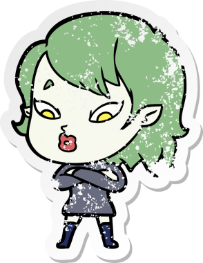 Bir insan tarafından çizilmiş şirin bir vampir kızın sıkıntılı çıkartması.