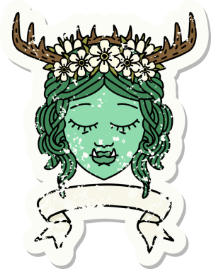 Retro Dövme Biçimli Ork karakteri yüzü bir insan tarafından çizilmiş pankartıyla