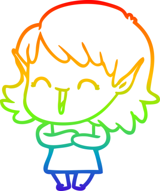 Gökkuşağı gradyan çizgi çizimi bir insan tarafından çizilmiş bir elf kızı