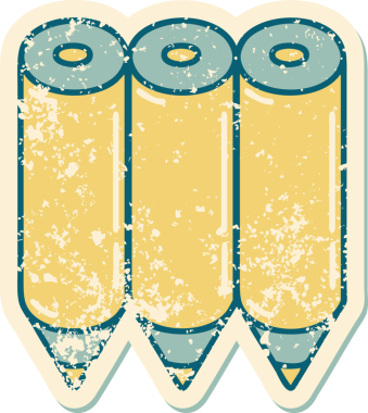 Bir insan tarafından çizilmiş renkli kalemlerin sembolik dövmeli resmi
