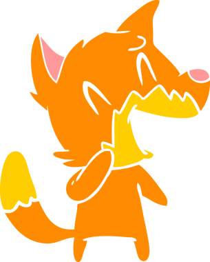 Bir insan tarafından çizilmiş gülen tilki düz renkli çizgi film.