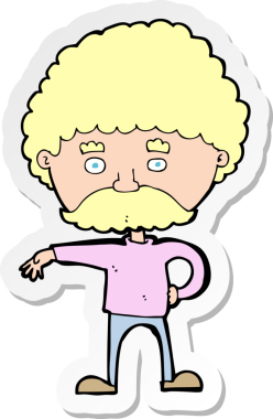 Bıyıklı bir karikatürcünün çıkartması bir insan tarafından çizilmiş kamp hareketi.