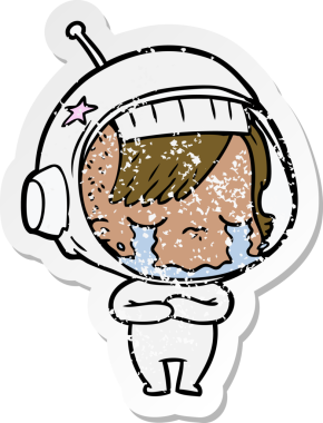 Bir insan tarafından çizilmiş ağlayan astronot bir kızın sıkıntılı çıkartması.