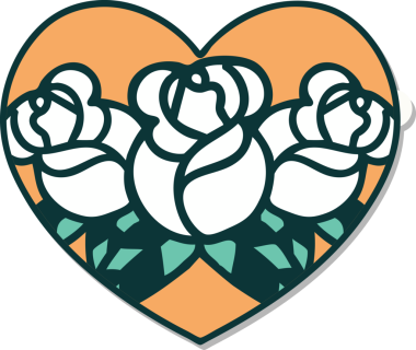 Geleneksel kalp stili dövme çıkartması ve bir insan tarafından çizilmiş çiçekler.