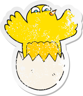 Bir insan tarafından çizilmiş yumurtadan çıkan karikatür çıkartması.