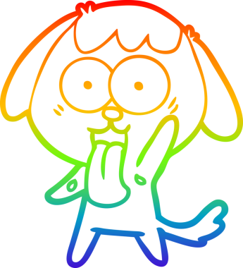 Gökkuşağı gradyan çizimi. Bir insan tarafından çizilmiş şirin bir köpek çizimi.