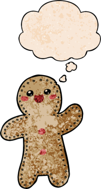 Düşünce baloncuklu zencefilli kurabiye adam bir insan tarafından çizilmiş grunge desenli