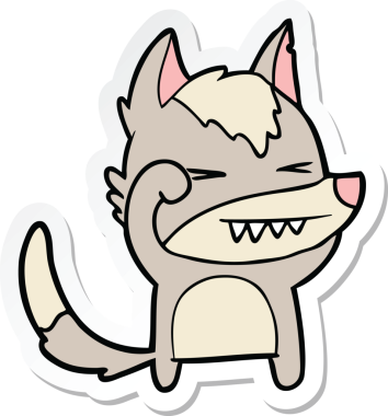 Bir insan tarafından çizilmiş yorgun bir kurt çizgi filminin çıkartması.