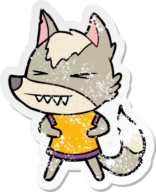 Bir insan tarafından çizilmiş kızgın bir kurt çizgi filminin sıkıntılı çıkartması.