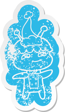 Dost canlısı çizgi film, Noel Baba şapkası takan bir uzay adamının sıkıntılı çıkartması.