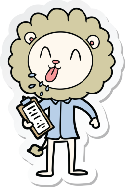 Bir insan tarafından çizilmiş mutlu bir aslanın çıkartması.