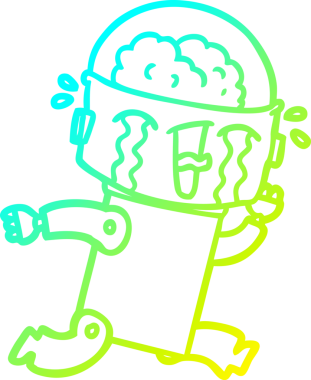 Bir insan tarafından çizilmiş ağlayan robot karikatür çizimi