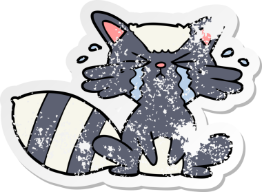 Bir insan tarafından çizilmiş karikatür rakunun hüzünlü çıkartması.