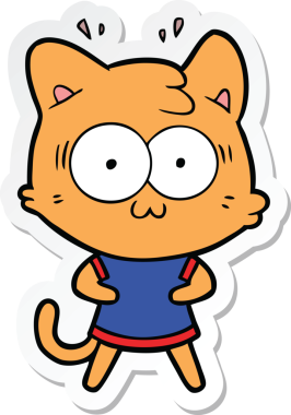 Bir çizgi film çıkartması. Bir insan tarafından çizilmiş, şaşırmış bir kedi.