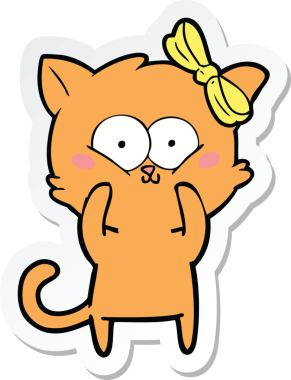 Bir insan tarafından çizilmiş çizgi film kedisinin çıkartması.