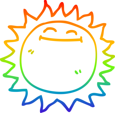 Gökkuşağı gradyan çizgi çizimi bir insan tarafından çizilmiş parlayan bir güneş