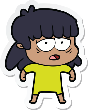 Bir insan tarafından çizilmiş yorgun bir karikatür çıkartması.