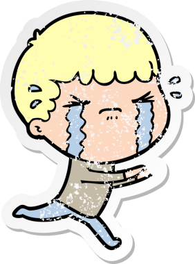 Bir insan tarafından çizilmiş ağlayan bir karikatürcünün sıkıntılı çıkartması.