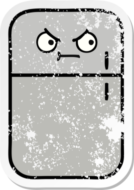 Bir insan tarafından çizilmiş şirin bir buzdolabının sıkıntılı çıkartması.