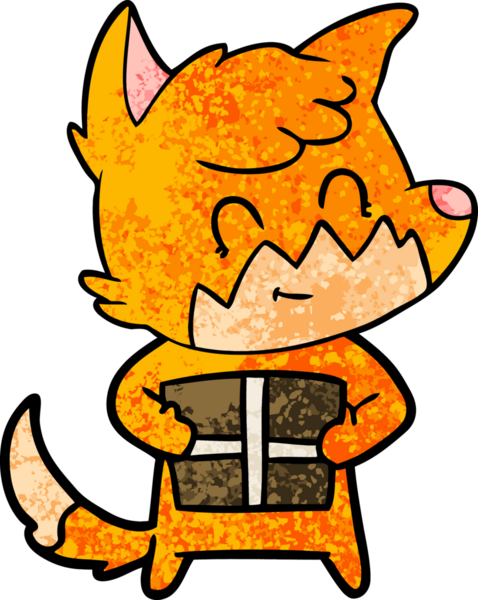 Bir insan tarafından çizilmiş, çizgi film dostu tilki.