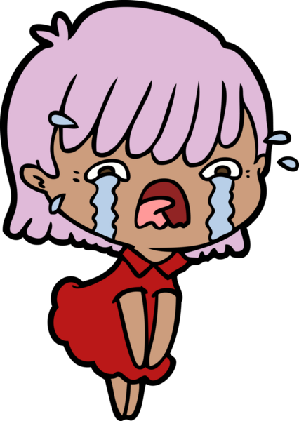 Bir insan tarafından çizilmiş ağlayan çizgi film kızı.