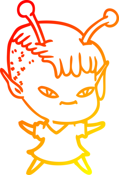 Bir insan tarafından çizilmiş sevimli bir uzaylı kız çizgi çizimi.