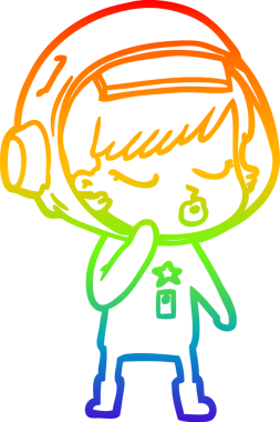 Gökkuşağı gradyan çizgi çizimi Bir insan tarafından çizilmiş güzel astronot kız