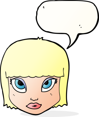 Bir insan tarafından çizilmiş konuşma baloncuğu olan bir kadın yüzü.