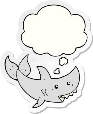 İnsan tarafından çizilmiş bir çıkartma olarak düşünce baloncuğu olan çizgi film köpekbalığı.