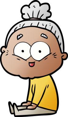 Bir insan tarafından çizilmiş mutlu yaşlı kadın çizgi filmi.