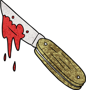 Bir insan tarafından çizilmiş kanlı bir bıçak.