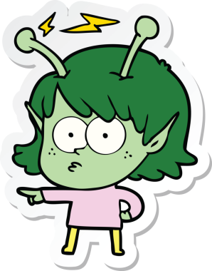 Bir insan tarafından çizilmiş uzaylı bir kızın çıkartması.