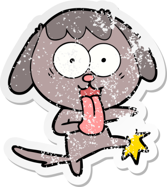 Bir insan tarafından çizilmiş şirin bir köpeğin sıkıntılı çıkartması.