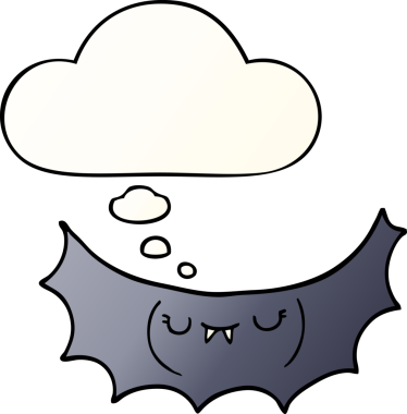 Düşünce baloncuğu olan çizgi vampir yarasa bir insan tarafından çizilmiş.