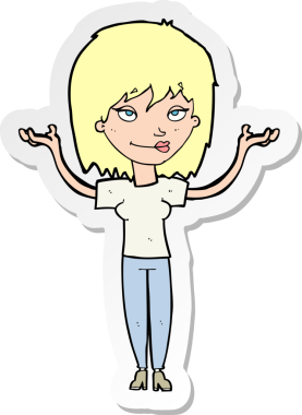 Bir insan tarafından çizilmiş, omuz silken bir karikatür kadının çıkartması.