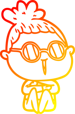 Bir insan tarafından çizilmiş gözlüklü bir karikatür kadın çizimi.