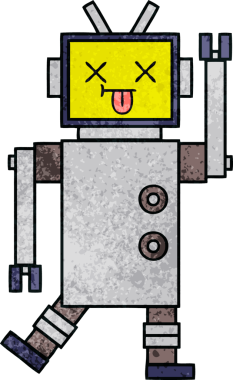 Bir insan tarafından çizilmiş bir robotun retro grunge dokusu